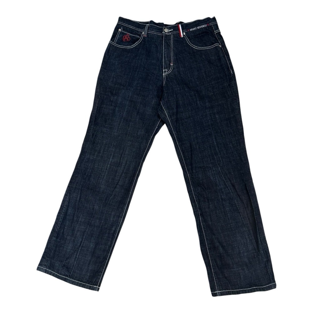 Eight732 Street Wear Men's Jeans Sz 38x34 Dark‎ Wash Embroidered Logo Straight